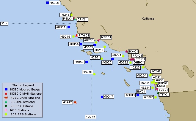 Mesomap of nearby weather buoys